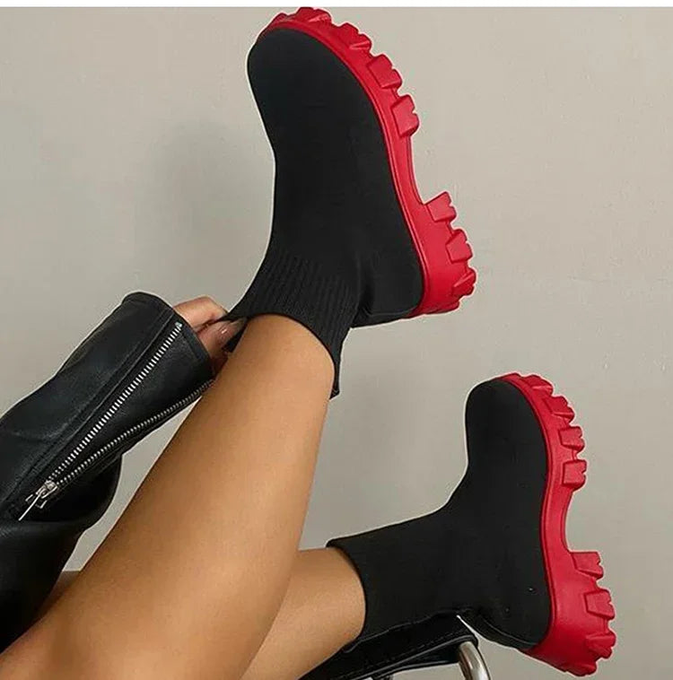 Women Lug-Soled Sock-Boot