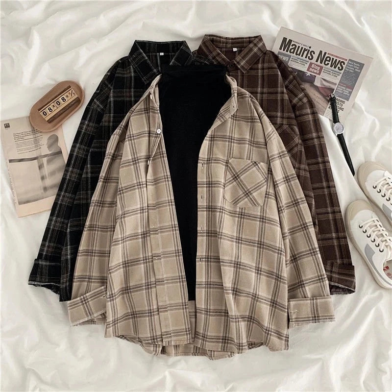 Women Oversized Plaid Flannel Shacket