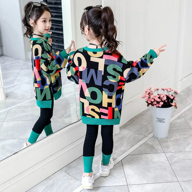 Child Letter Print Sweatshirt + Leggings Set