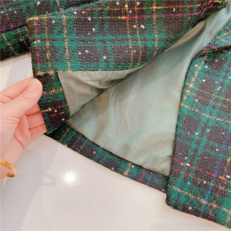 Child Plaid Blazer + Skirt Suit Set