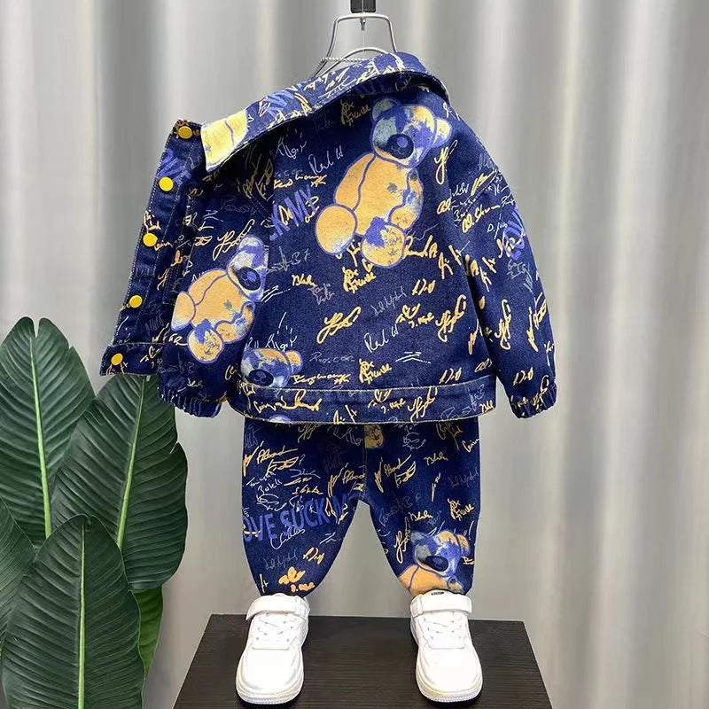 Child Bear Motif Denim Set