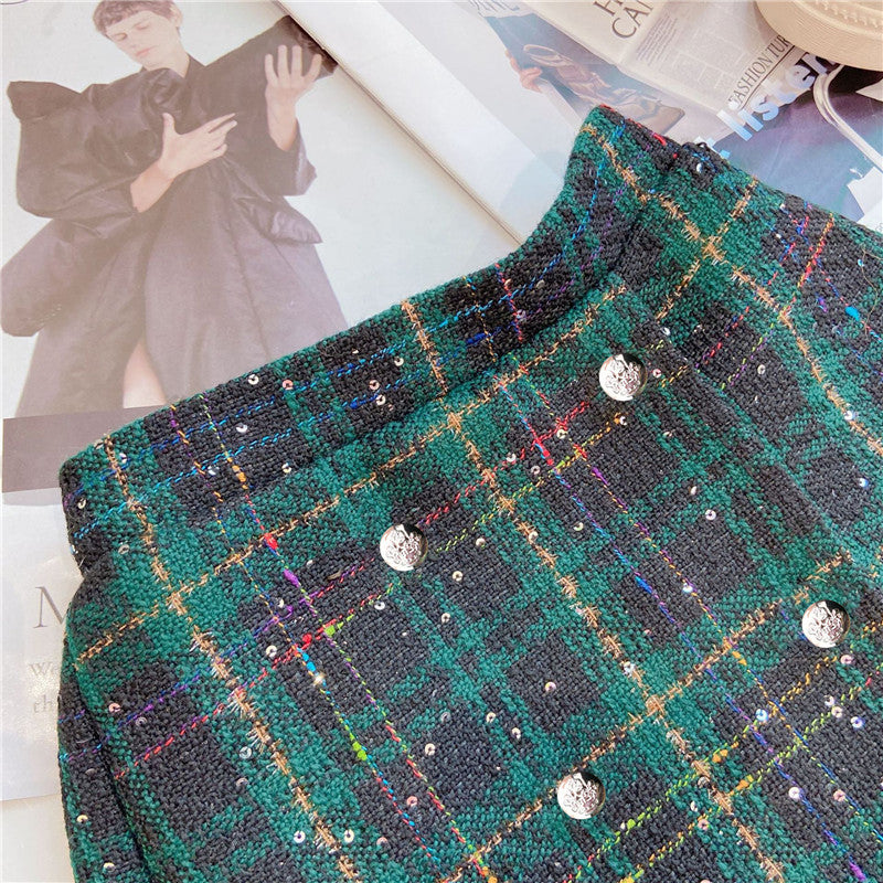 Child Plaid Blazer + Skirt Suit Set