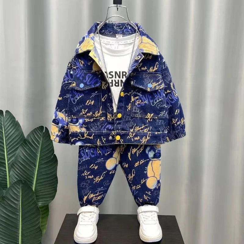 Child Bear Motif Denim Set