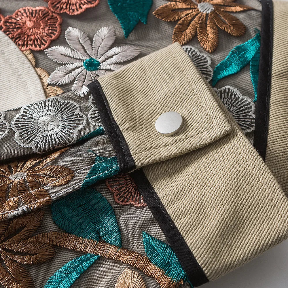 Men Flower Embroidery Patchwork Jacket