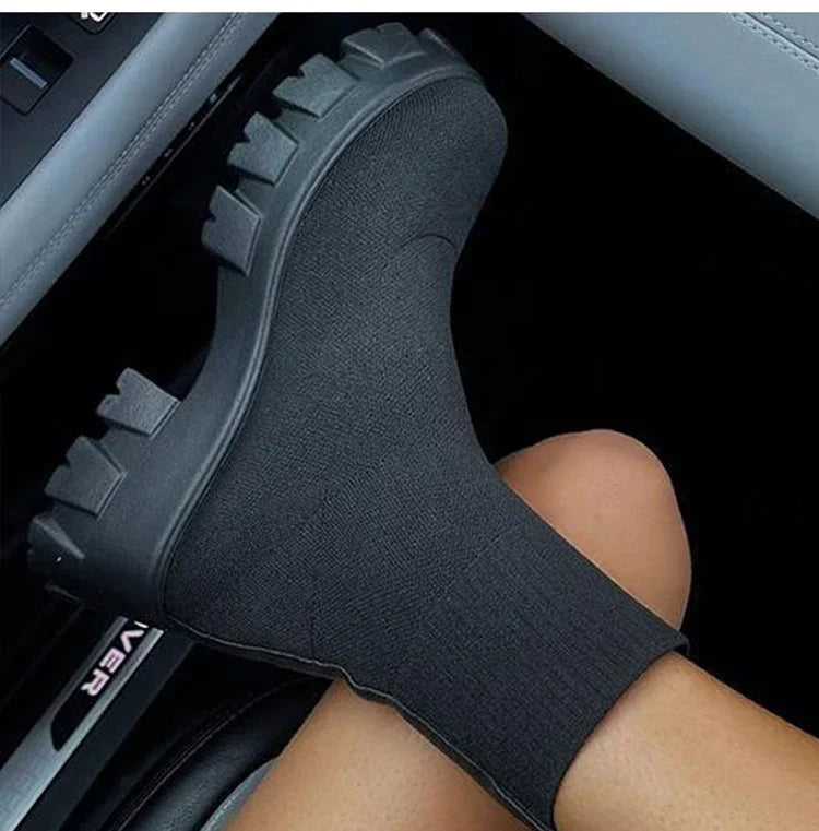 Women Lug-Soled Sock-Boot