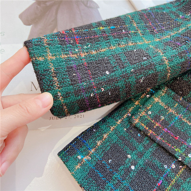 Child Plaid Blazer + Skirt Suit Set