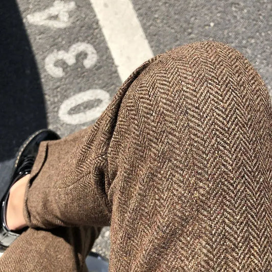 Men Wool Herringbone Dress Pant