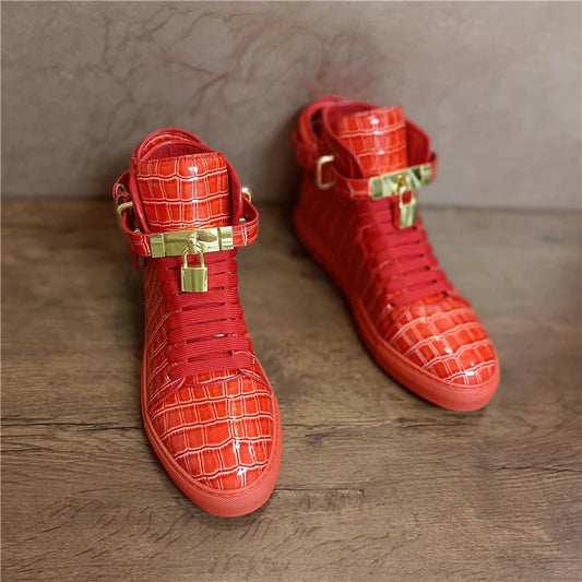 Men Embossed Crocodile High Top Sneakers