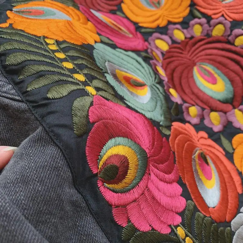 Women Floral Embroidered Oversized Denim Jacket