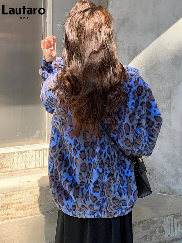 Women Oversized Leopard Print Faux Fur Coat