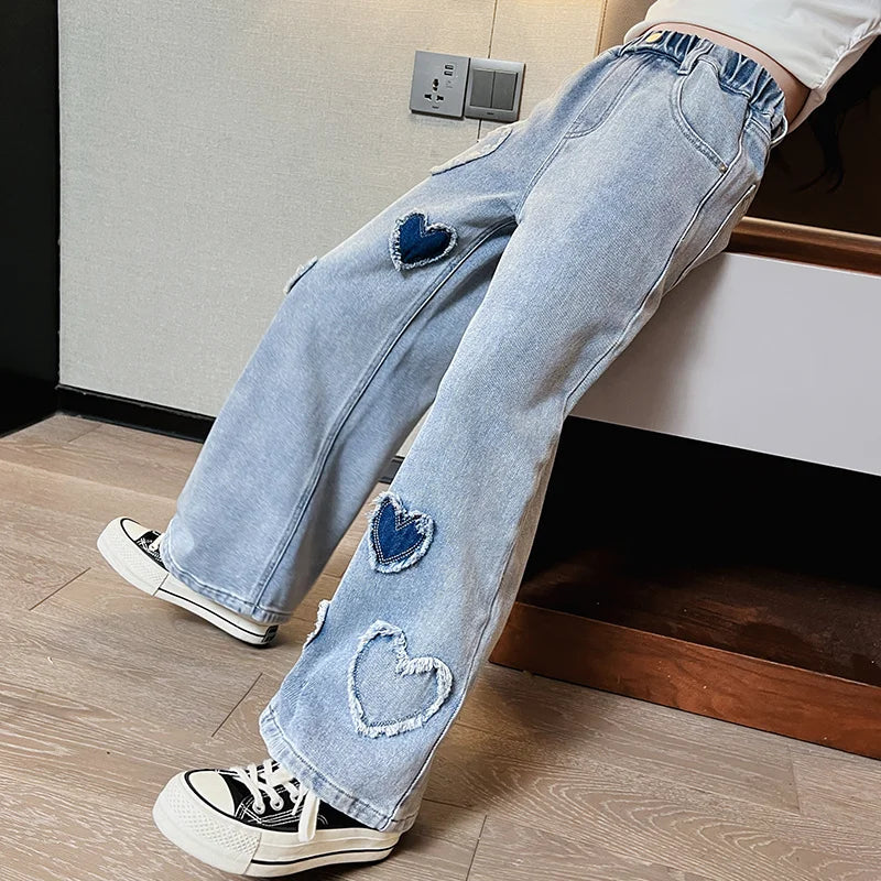 Child Wide Leg Embroidered Heart Denim