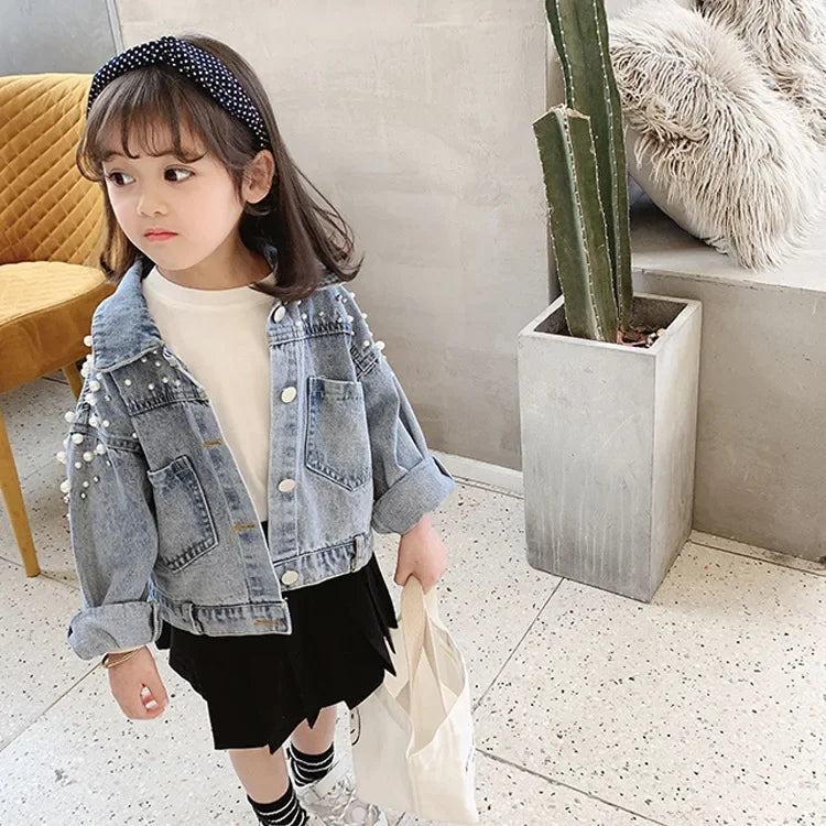 Child Pearl Embellished Denim Jacket