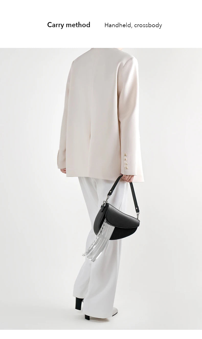 Women Leather Saddle Bag + Chain Fringe