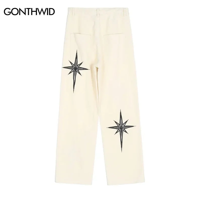 Men Embroidered Star Baggy Denim