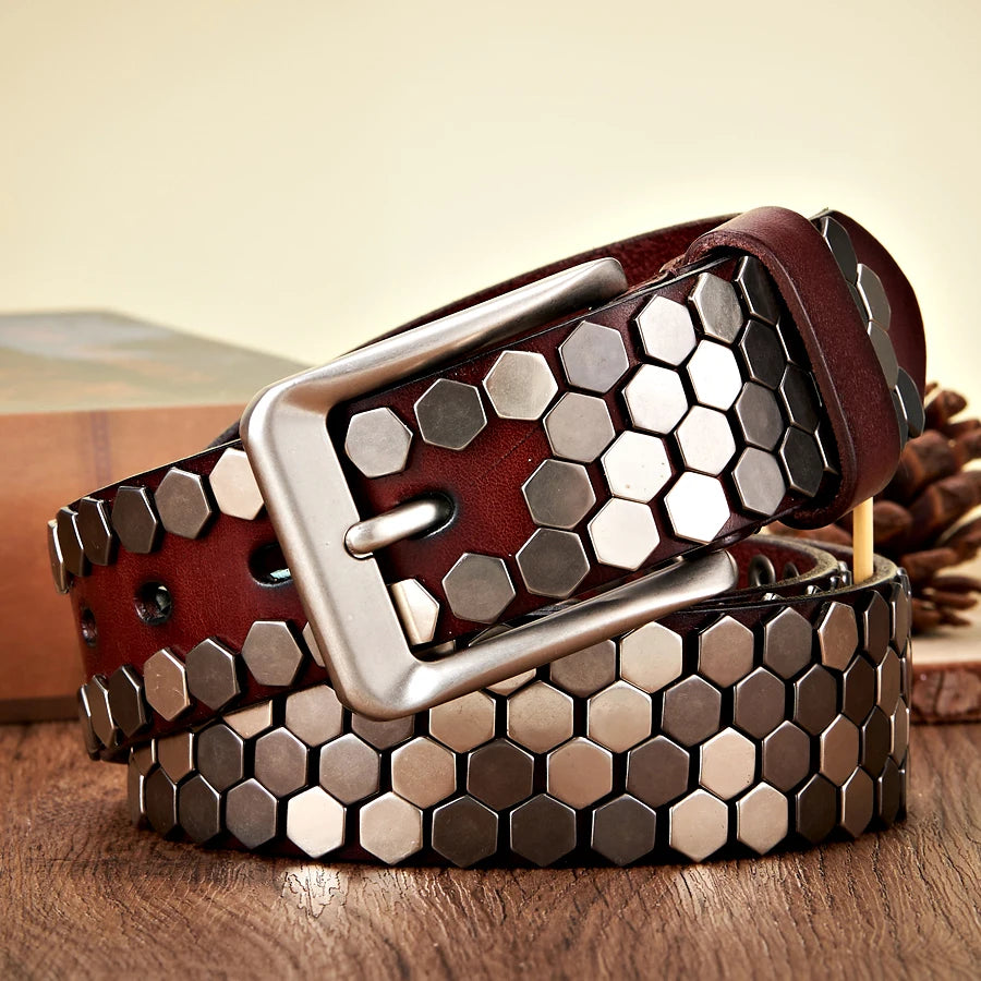 Men Hex Rivet Studded Belt