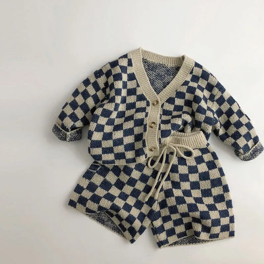 Child Checkered Knit Sweater + Short Set