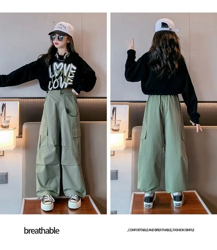 Child Cropped T-Shirt + Wide Leg Cargo Pants