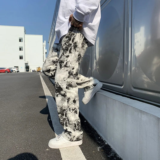 Men Bleached Wide-Leg Jeans