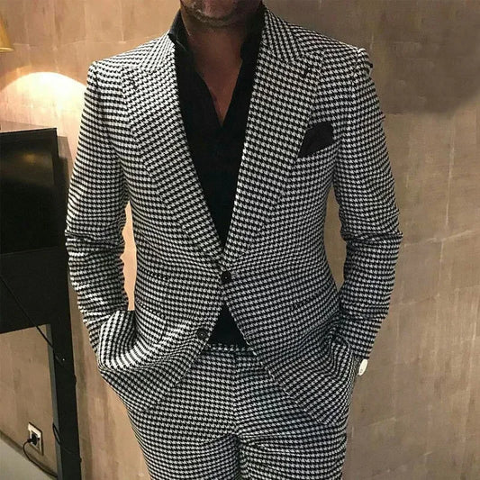 Men Houndstooth 2 Piece Suit