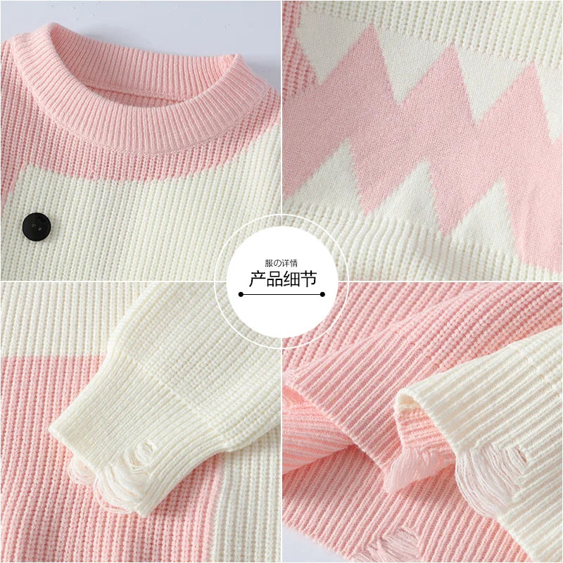 Men Dinosaur Knit Crewneck Sweater