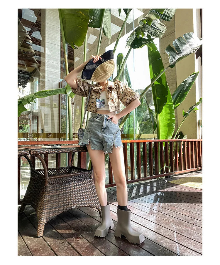 Women Slip-On Ankle Rain Boots