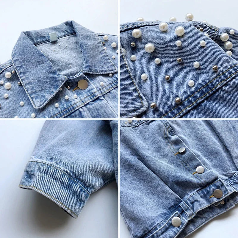Child Pearl Embellished Denim Jacket
