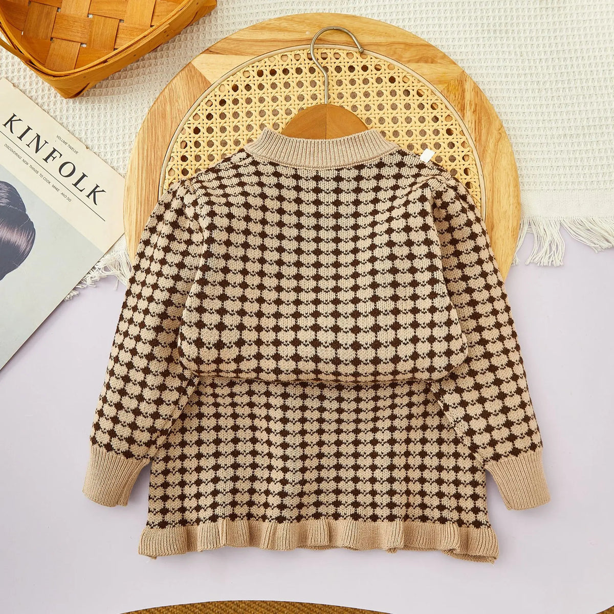 Child Gingham Knit Sweater + Skirt Set
