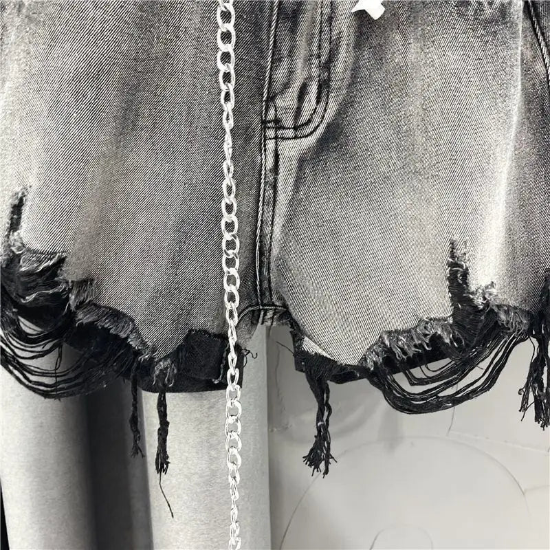 Women High Waist A-line Denim Shorts