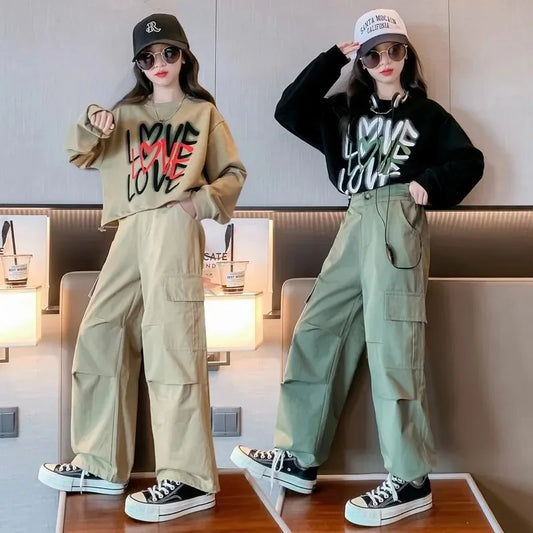 Child Cropped T-Shirt + Wide Leg Cargo Pants