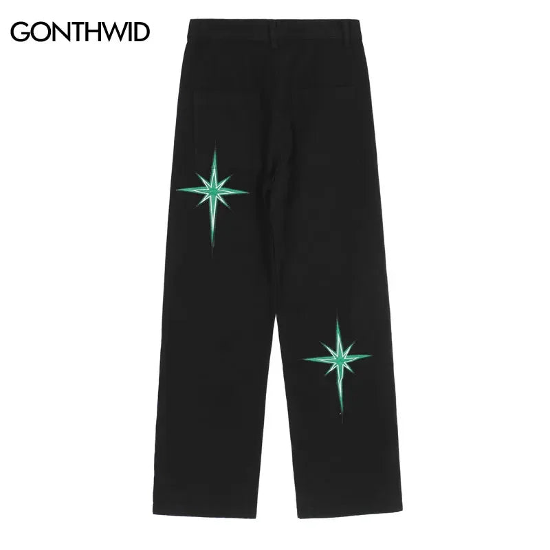 Men Embroidered Star Baggy Denim
