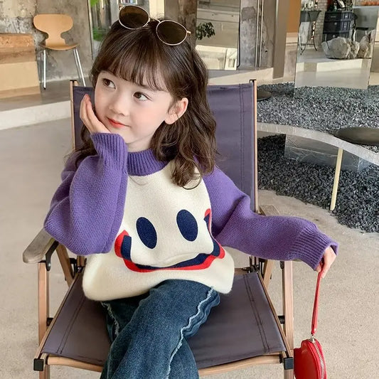 Child Color-Blocked Smiley Sweater