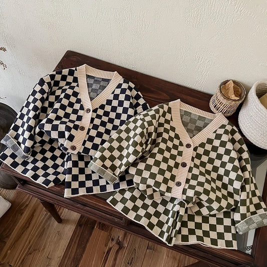 Child Checkered Knit Sweater + Short Set
