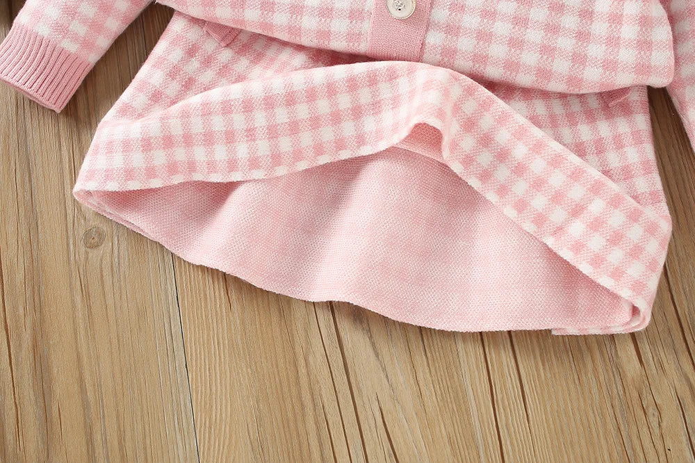 Child Gingham Knit Sweater + Skirt Set