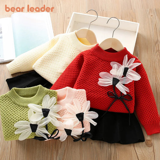 Child Flower Embellished Sweater + Skirt Set