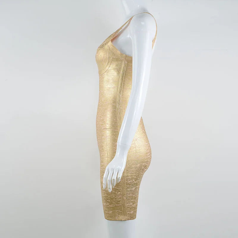 Women Gold Metallic Bandage Dresses