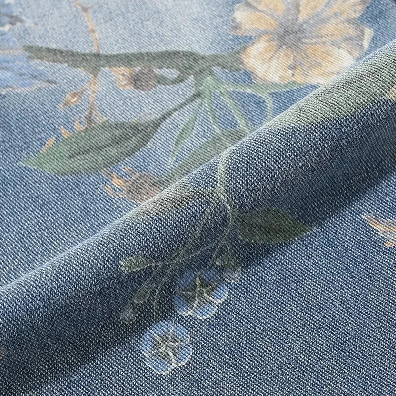 Men Floral Print Wide-Leg Jeans