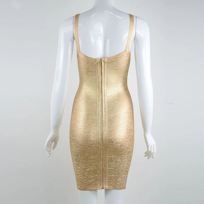 Women Gold Metallic Bandage Dresses