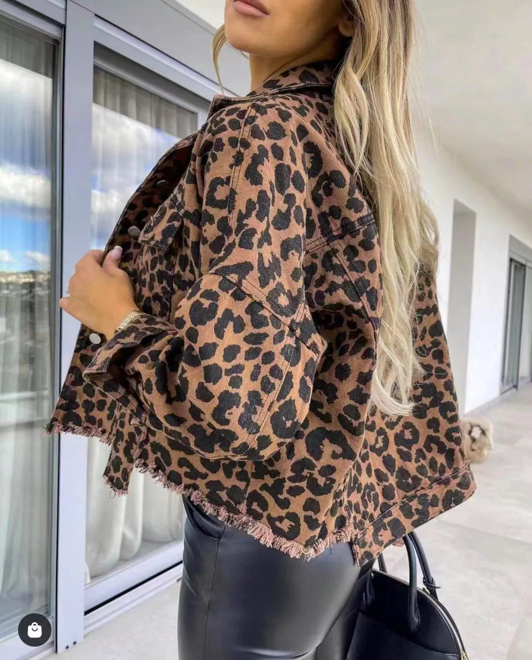 Women Leopard Print Denim Jacket