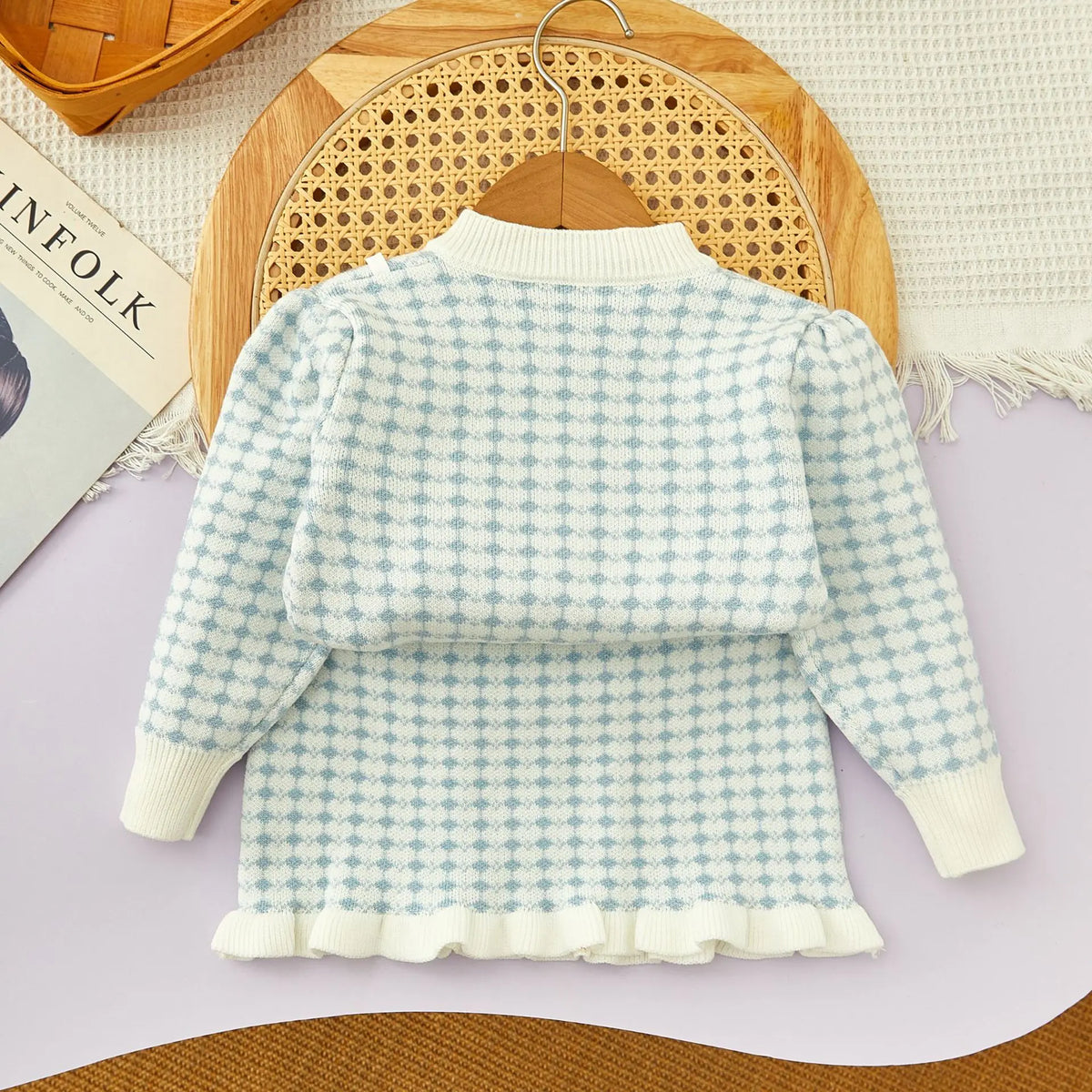 Child Gingham Knit Sweater + Skirt Set