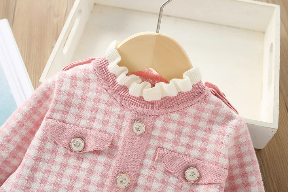 Child Gingham Knit Sweater + Skirt Set