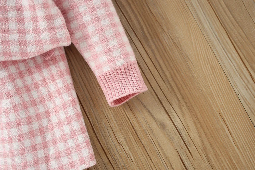 Child Gingham Knit Sweater + Skirt Set