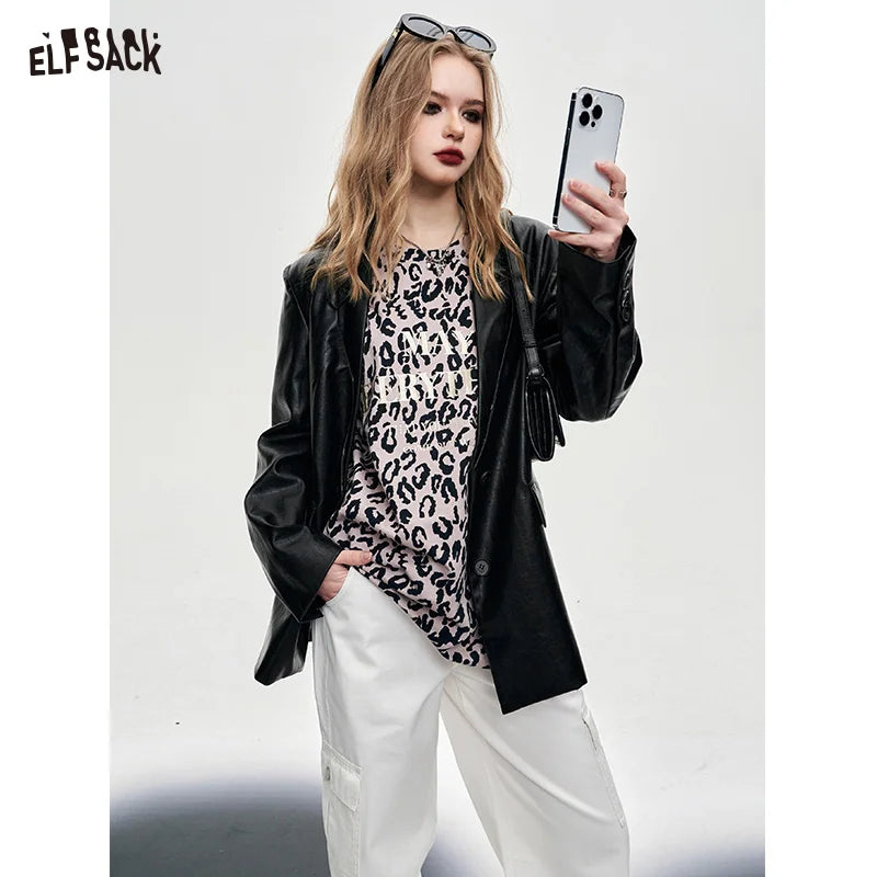 Women Faux Leather Oversized Blazer