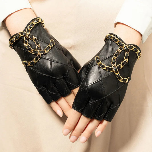 Women "Designer" Leather Fingerless Gloves