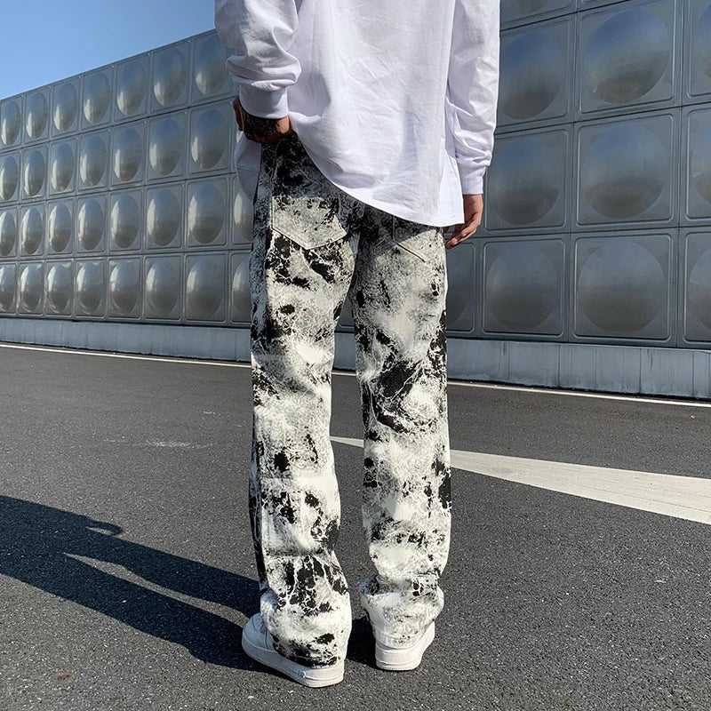 Men Bleached Wide-Leg Jeans