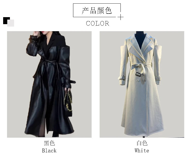 Women Faux Leather Blazer/Trench Coat