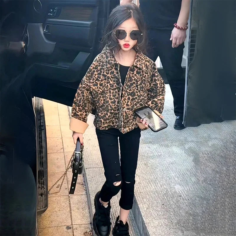 Child Leopard Print Denim Jacket