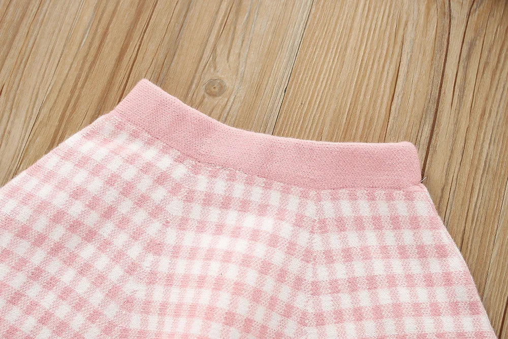 Child Gingham Knit Sweater + Skirt Set