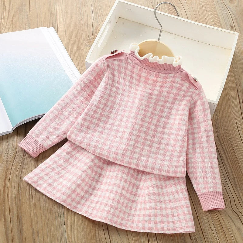 Child Gingham Knit Sweater + Skirt Set