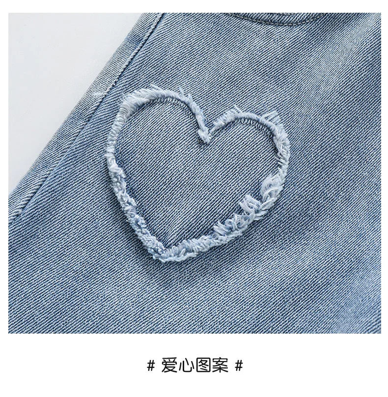 Child Wide Leg Embroidered Heart Denim