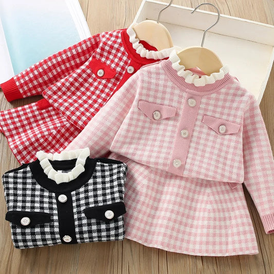 Child Gingham Knit Sweater + Skirt Set